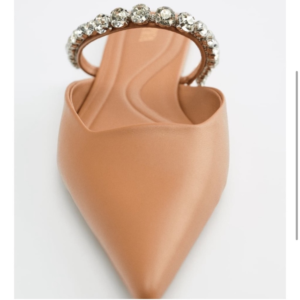 Zara Tan Pointed Flats with Embellished Strap - Picture 3 of 4